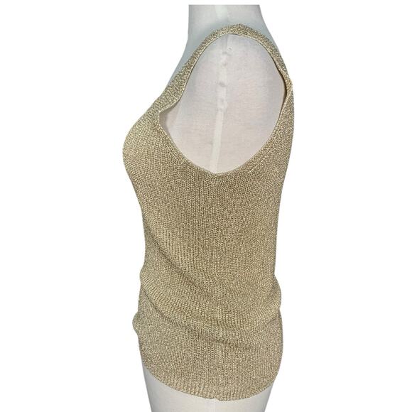Suzelle Vintage Gold Metallic Knit Tank Top Size Med Sleeveless Evening Party - Picture 4 of 16